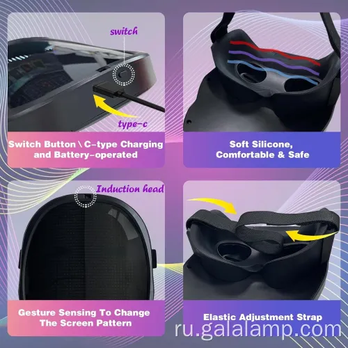 Настраиваемая маска светодиодного лица Bluetooth с управлением приложением